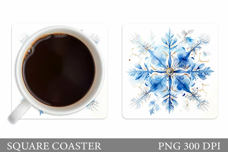 Snowflake Coaster Sublimation. Winter Square Coaster Design
