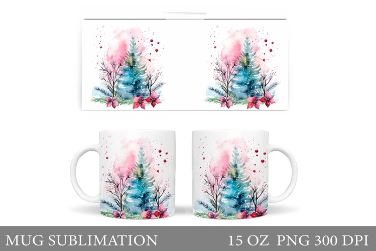 Christmas Tree Mug Wrap. Christmas Tree Flowers Mug Design