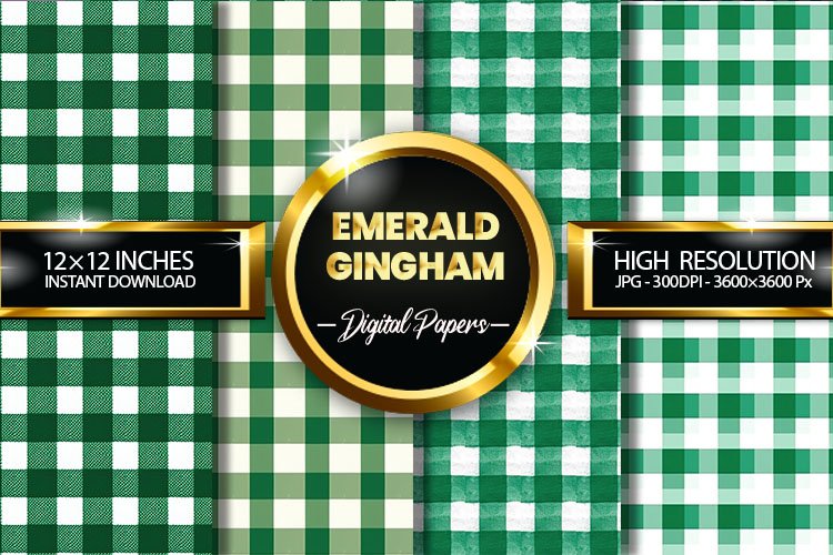 Emerald Gingham Digital Papers - 04 Variations example image 1