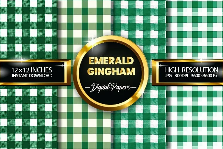 Emerald Gingham Digital Papers - 04 Variations