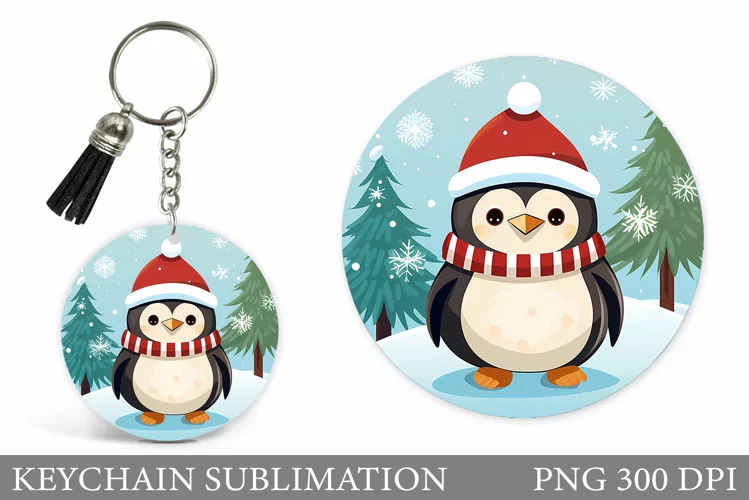 Christmas Penguin Keychain. Christmas Keychain Design
