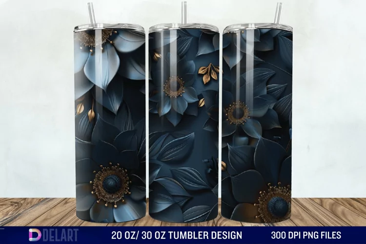 3d Dark floral Tumbler Wrap