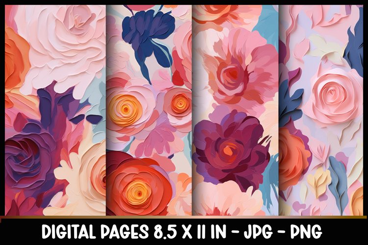 4 Flowers 3D Digital Papers I Junk Journal 8.5x11 example image 1