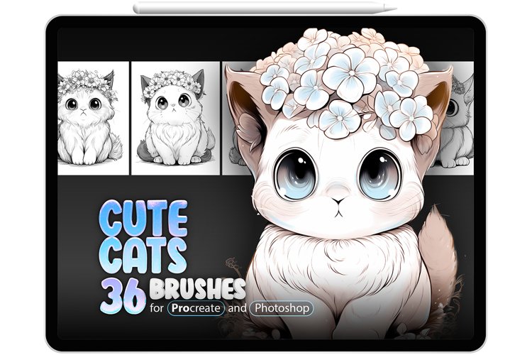 36 Procreate Cute Cats Stamp Brushes