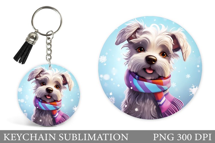Winter Dog Keychain Design. Cute Dog Keychain example image 1