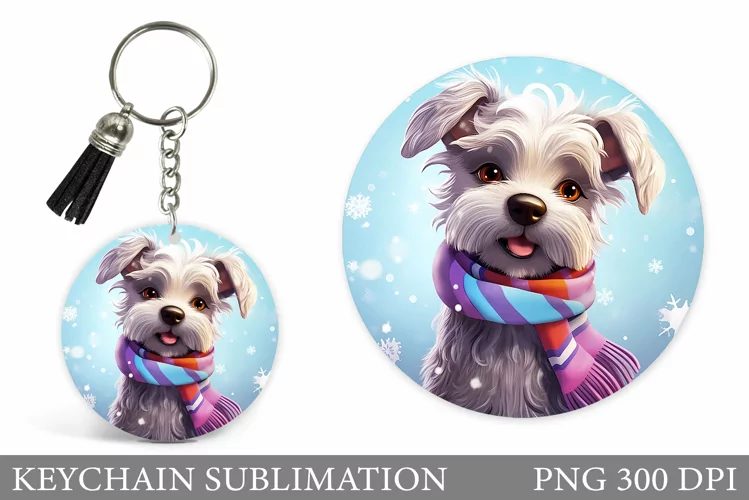 Winter Dog Keychain Design. Cute Dog Keychain