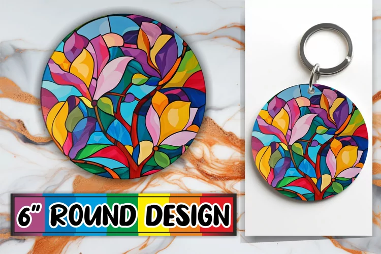 Vibrant Stained Glass Tree Round Design Sublimation