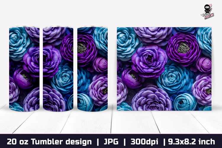 3d Flowers Tumbler, Violet Roses Tumbler Sublimation Wrap example image 1