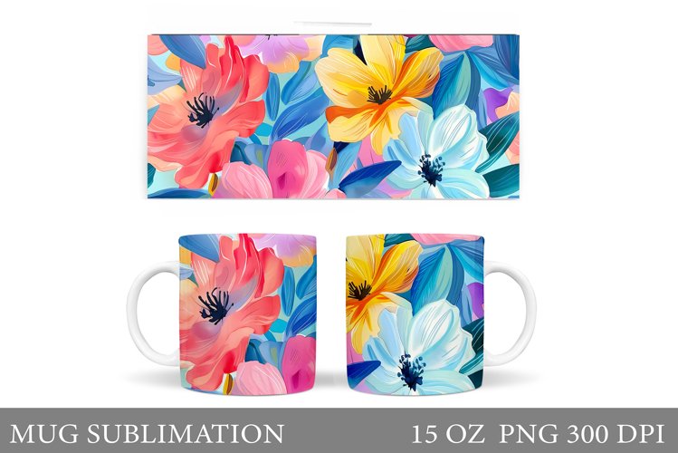Flowers Mug Sublimation. Floral Mug Wrap Design