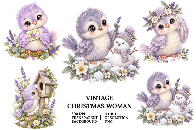 Lavender Christmas Owl Watercolor Sublimation PNG example image 1