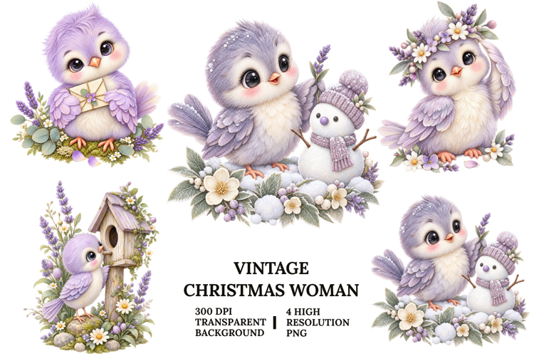 Lavender Christmas Owl Watercolor Sublimation PNG