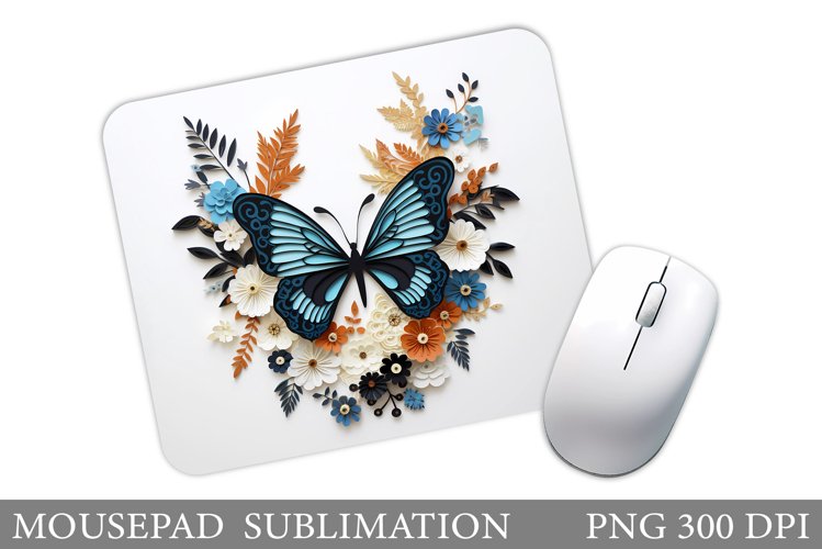 Butterfly Mouse Pad Design. Flowers Mouse Pad Sublimation example image 1