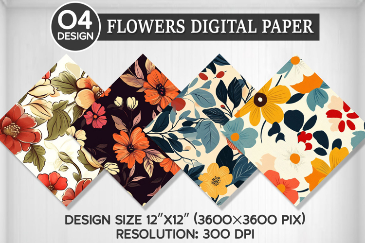 Flowers Seamless Digital Paper, Flowers Background