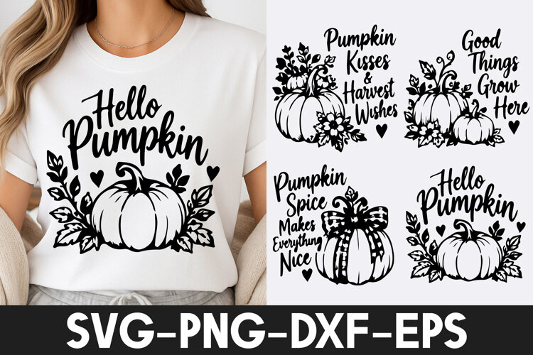 Hello Pumpkin Fall SVG PNG example image 1