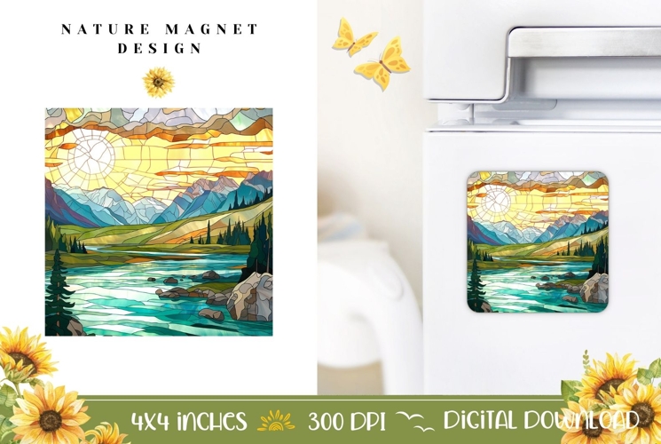 Stained Glass Nature Magnet, River Magnet Template