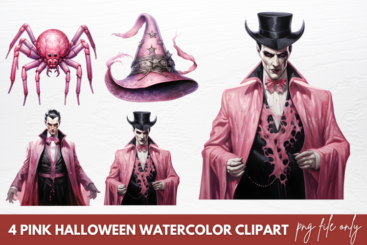 Pink Halloween Watercolor Clipart