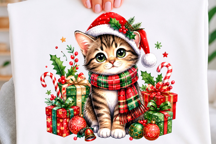 Cute Santa Christmas Kitten T-shirt Png