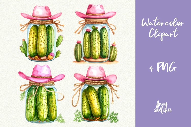 4 Pickle Jar Pink Cowboy Kawaii Cactus Sublimation Design