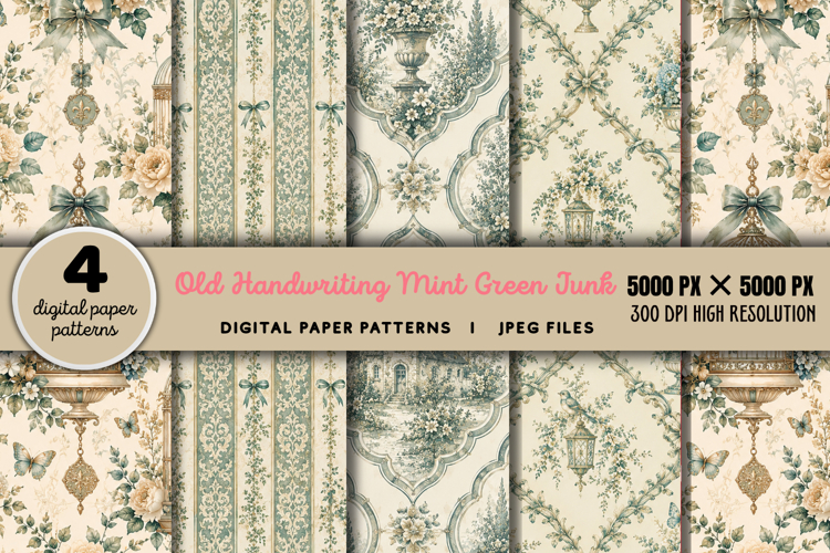 Old Handwriting Mint Green Junk Journal JPG