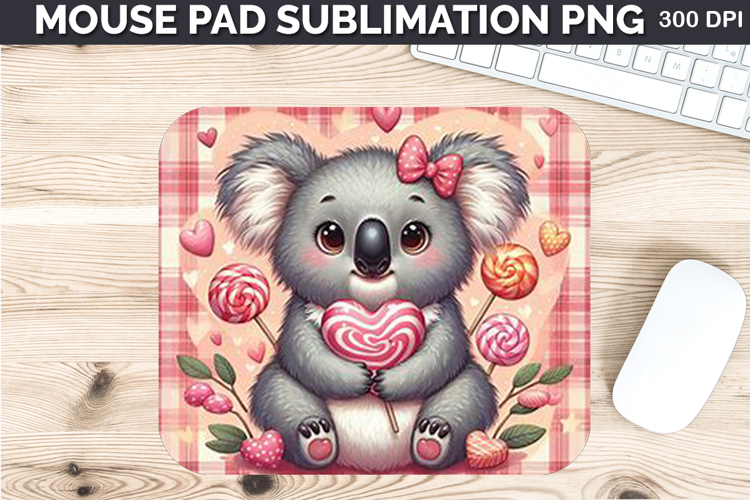 Watercolor koala Mouse Pad Sublimation - Valentines PNG