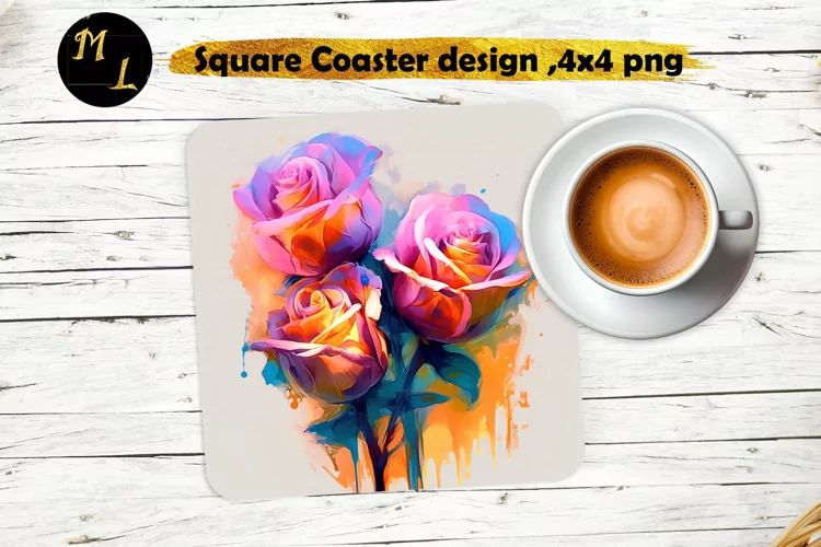 Flowers Coaster sublimation, Roses Square Coaster design