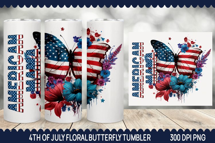 American Mama Floral Butterfly Tumbler - Butterfly Tumbler