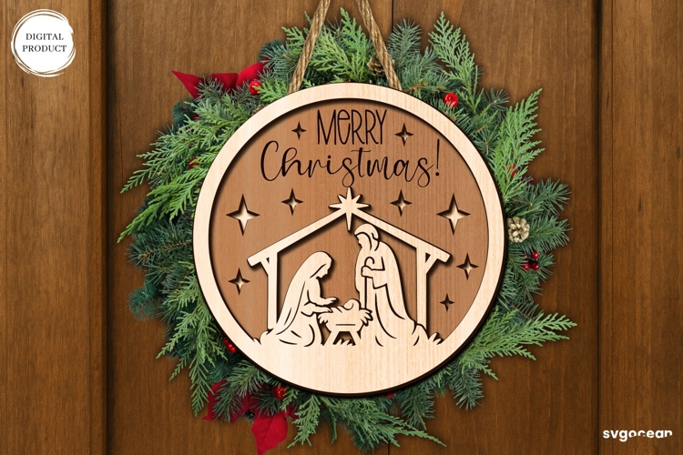 Merry Christmas Door Sign Laser Cut | Door Hanger | SVG