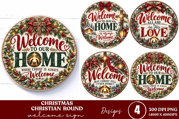 4 Christian Christmas Round Sign PNGs, 4 Jesus Christmas Doo example image 1