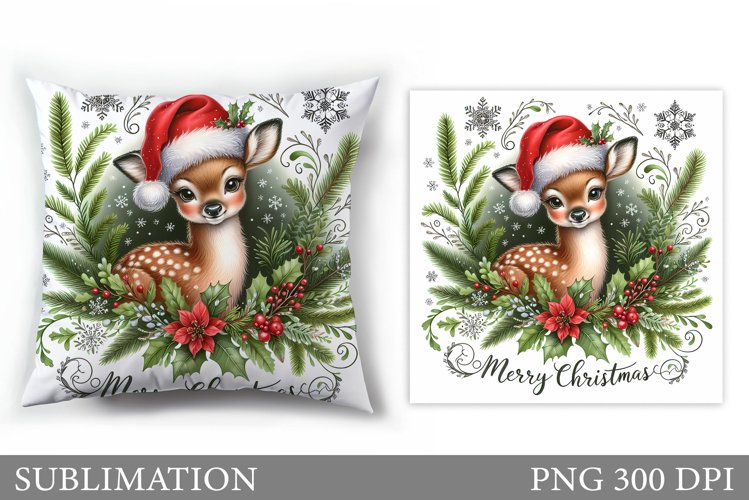 Christmas Deer Pillow Design. Christmas Pillow Sublimation example image 1