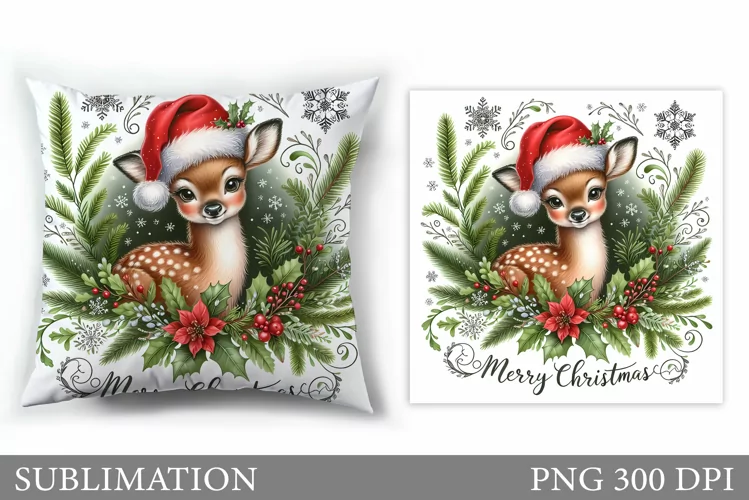 Christmas Deer Pillow Design. Christmas Pillow Sublimation