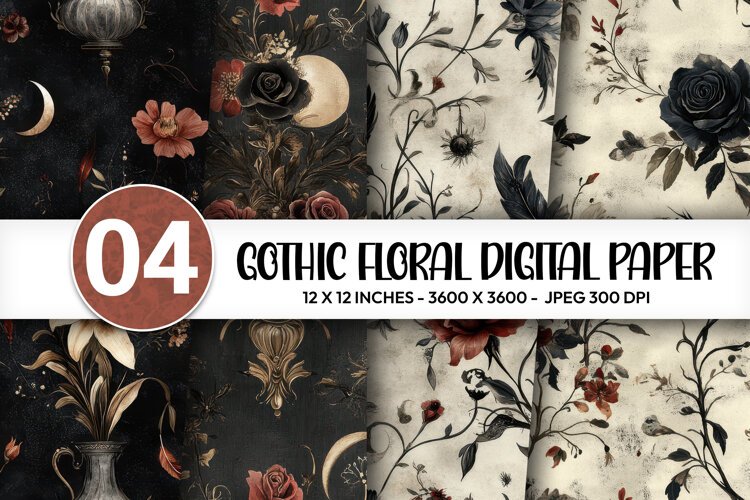 Gothic Floral Digital Paper example image 1