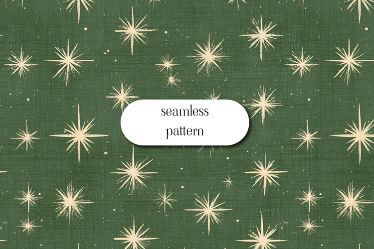 Vintage Beige Stars on Green Distressed Seamless Pattern