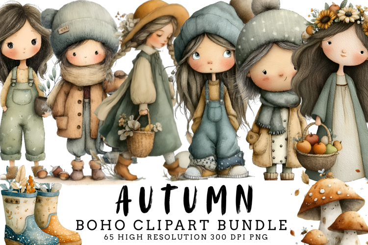 Autumn Boho Clipart Bundle | Fall Aesthetic PNG Set