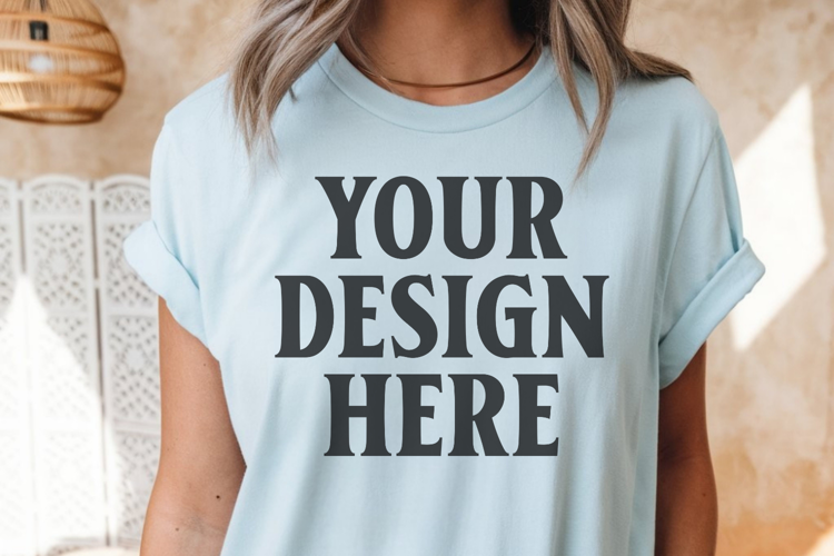 Comfort Colors 1717 Chambray T-Shirt Mockup