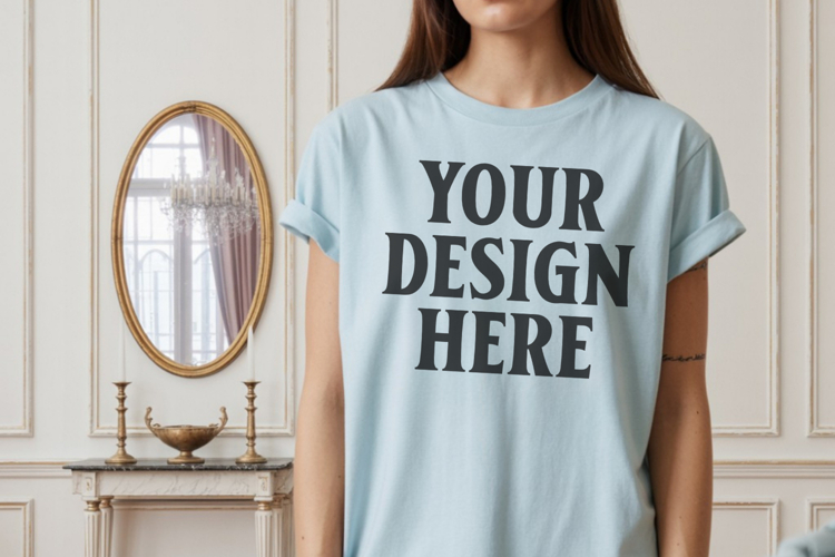 Comfort Colors 1717 Chambray T-Shirt Mockup