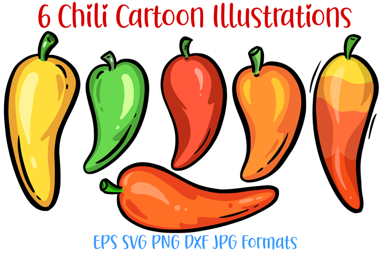 6 Chili Pepper Cartoon Illustrations PNG SVG