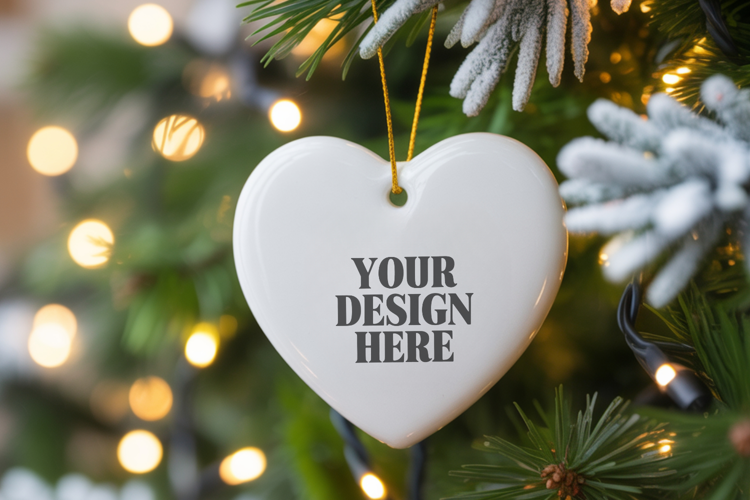 Christmas Love Heart Ornament Mockup | Holiday Hanging