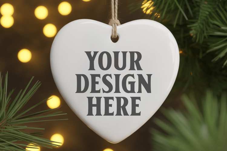 Christmas Heart Ornaments Mockup | Hanging Glass Heart Ornam