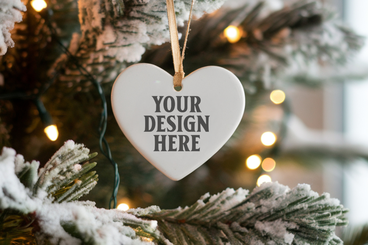 Heart Shaped Christmas Ornament Mockups | Frosted Glass Holi