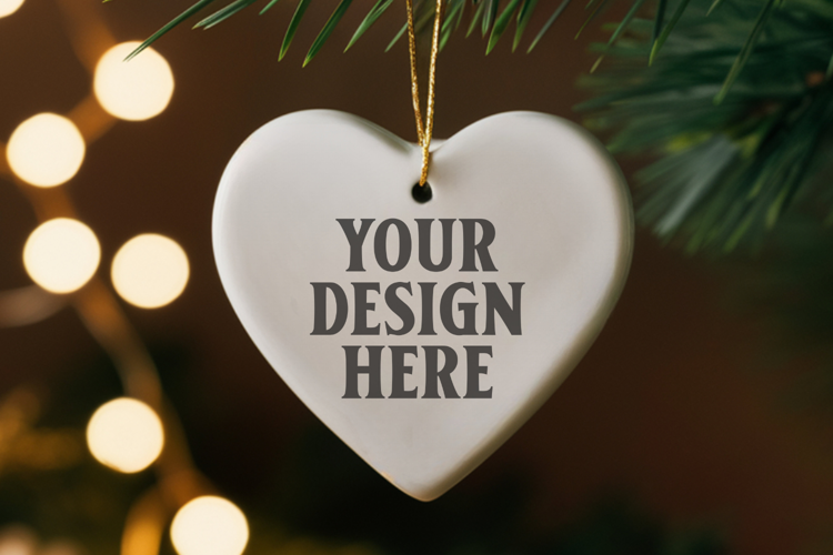 Romantic Christmas Ceramic Heart Ornament Mockup | Holiday