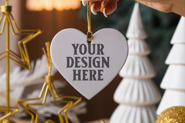 Holiday Love Heart Ornament Mockups | Romantic Christmas Tre example image 1