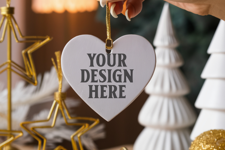 Holiday Love Heart Ornament Mockups | Romantic Christmas Tre