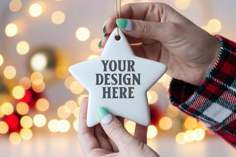 Christmas Star Ceramic Ornaments Mockup