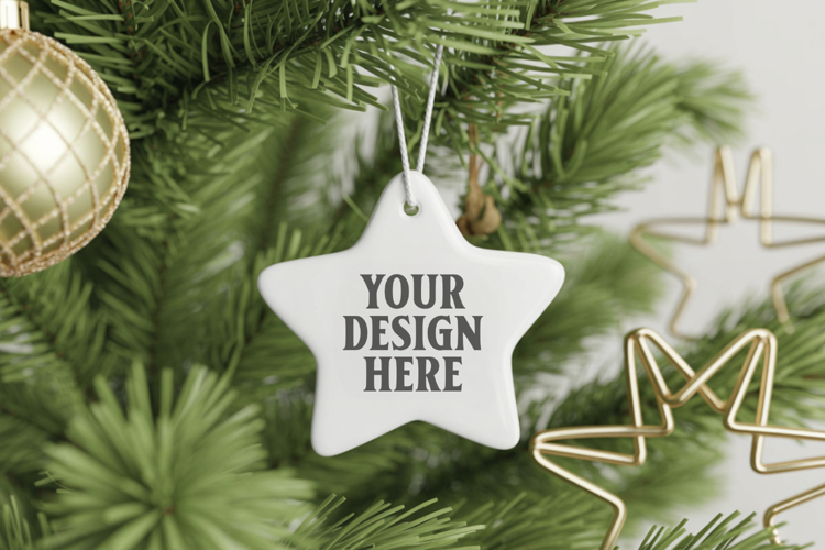 Christmas Star Ceramic Ornament Mockup | Cozy Boho Holiday D