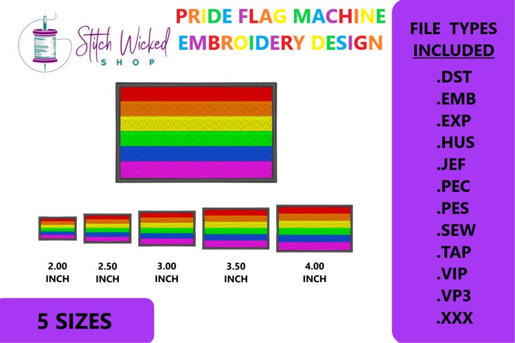 6 Color Rainbow Pride Flag Machine Embroidery Design example image 1