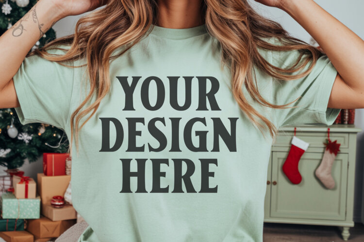 Christmas Comfort Colors 1717 Bay T-Shirt Mockup | Real Mode example image 1