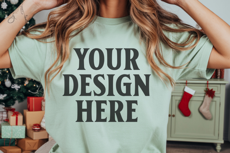 Christmas Comfort Colors 1717 Bay T-Shirt Mockup | Real Mode