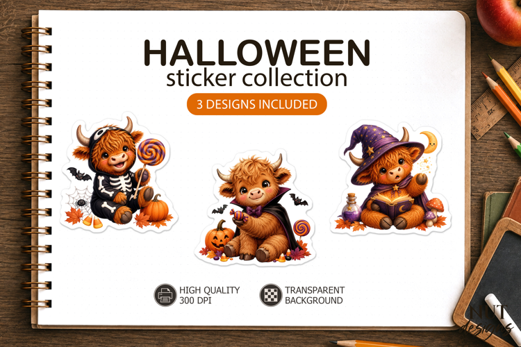 Cute Halloween Stickers Baby Highland Cow Stickers Witch