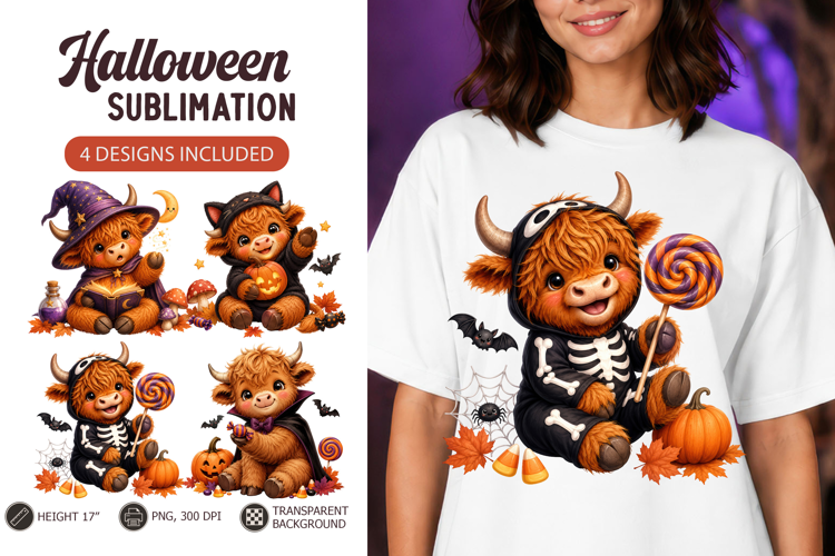 Halloween Highland Cow Witch Sublimation Baby animals