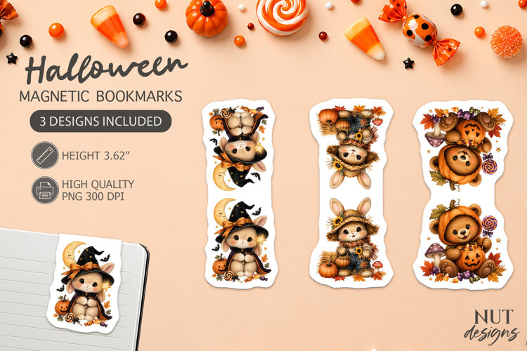 Halloween Witch Pumpkin Scarecrow Baby Animal Bookmarks example image 1